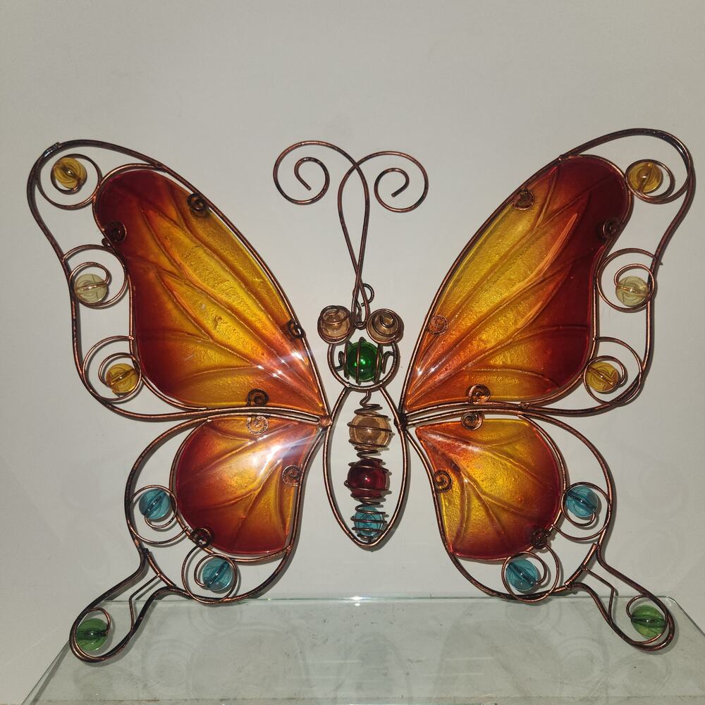 Beautiful Copper & Glass Butterfly Yard Art Garden 11x12